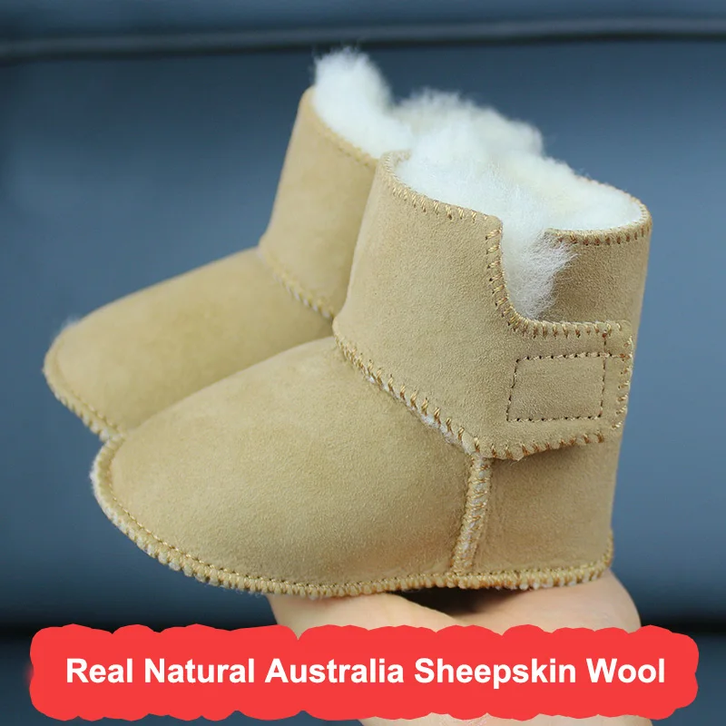 Новые подлинные кожаные зимние сапоги со шнурком на липучке с мехом детские для малышей первые шаги.