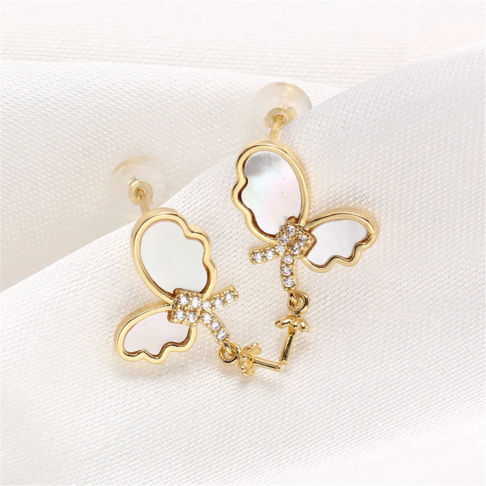 Domestic 14K gold wrapped small zircon pearl earrings S925 silver needle summer fashion DIY accessories earrings for women