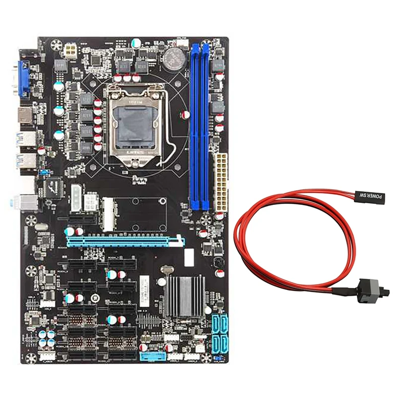

B250 BTC Mining Motherboard 12 PCI-E Graphics Card Slot LGA1151 2XDDR4 2400/2133Mhz RAM SATA3.0 USB3.0 With Switch Cable