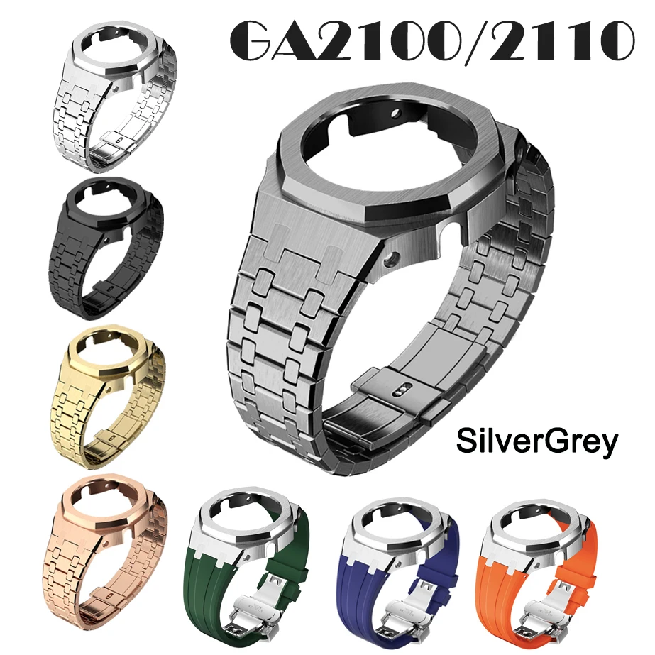 New 4th Gen GA2100 Refit 316 Stainless Steel Bezel Bracelet Fluorine Rubber Watchstrap GA-2100/2110 Watchband Case with Screw
