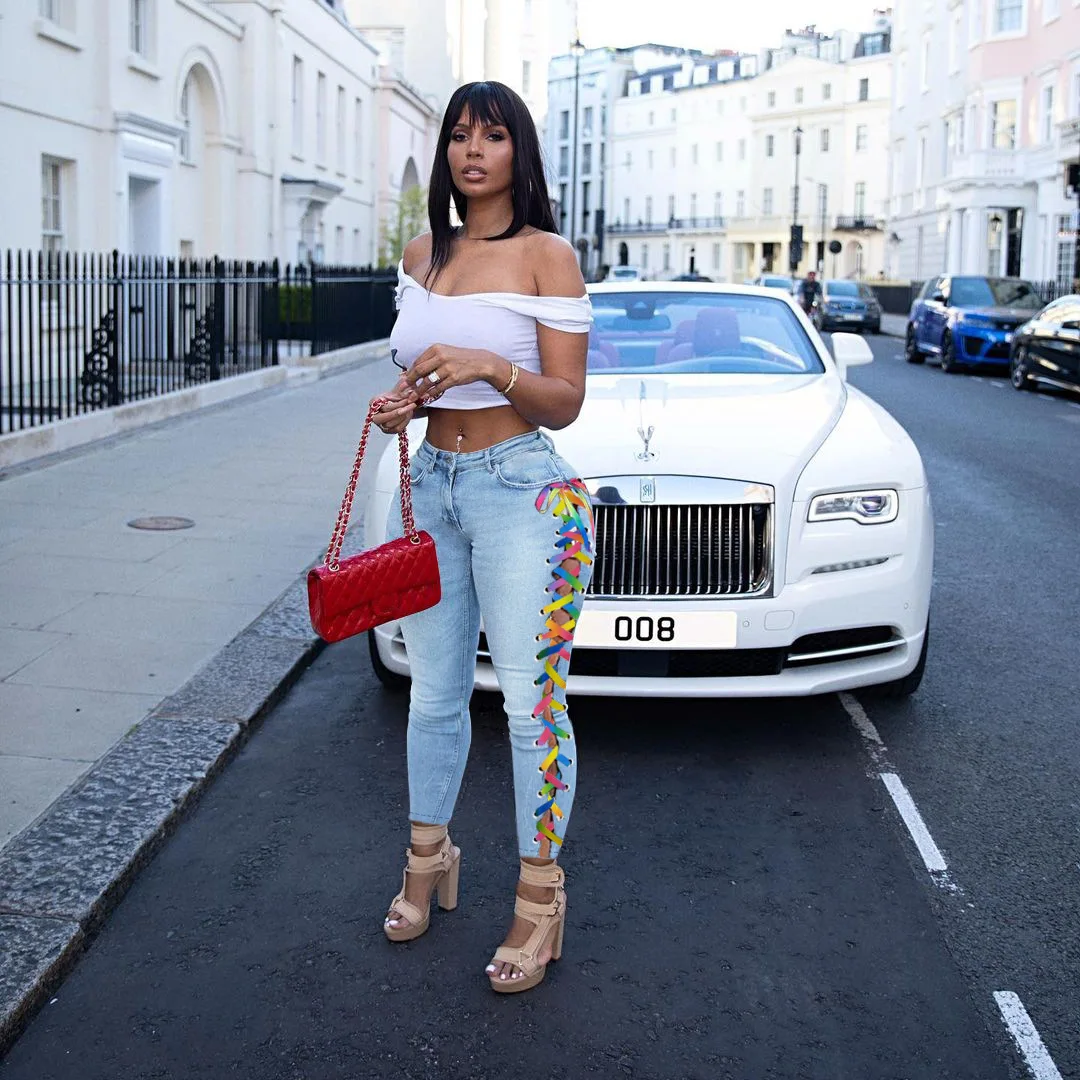 Ladies summer new high-waisted INS street personality color side straps denim pencil pants foreign trade hot pants