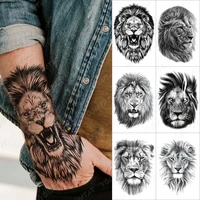 roaring lion temporary tattoo sticker for men women wolf lightning tatoos black waterproof fake henna wild animal body art tatoo