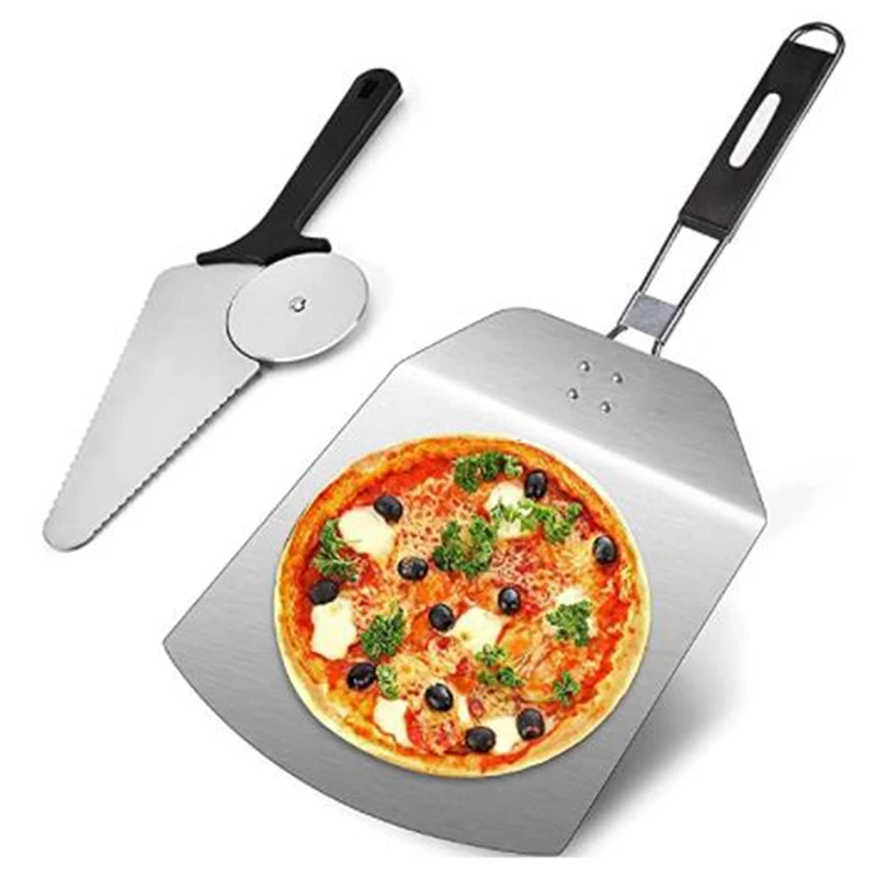 

Pizza Paddle Set, Large Stainless Steel Pizza Shovel With Non-Slip Rubber Handle, For Pizza Oven, Baking Bread, Cakes