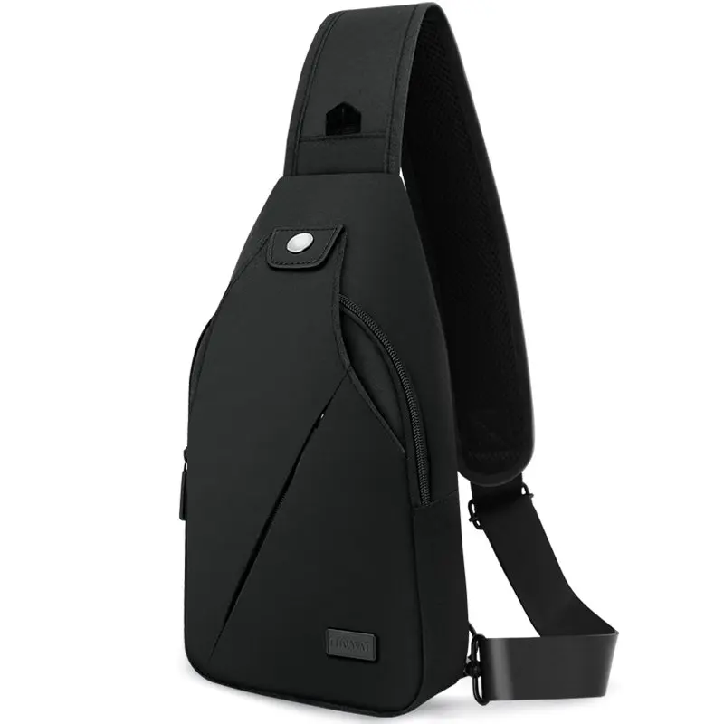 

Spacious Black Men's Waterproof Crossbody Single Sling Backpack Shoulder Bag - Perfect for Business Trip or School Use.