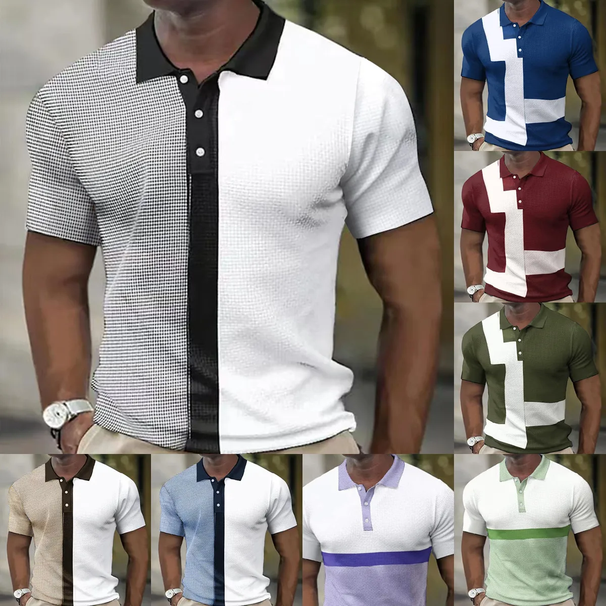

Fashion Summer T Shirt Striped Polo Shirt Men Formal Single Breasted Slim Shirts 2023 Mens Short Sleeve Lapel Polo Shirts