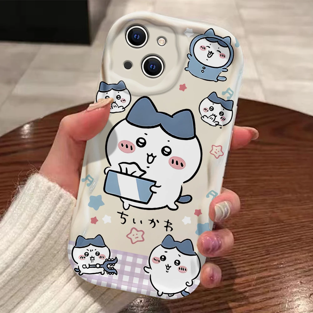 Милый мультяшный чехол Chiikawas с объемными волнами для iPhone 15 14 13 12 11 Pro Max Mini X XR XSMAX 8 7 6S