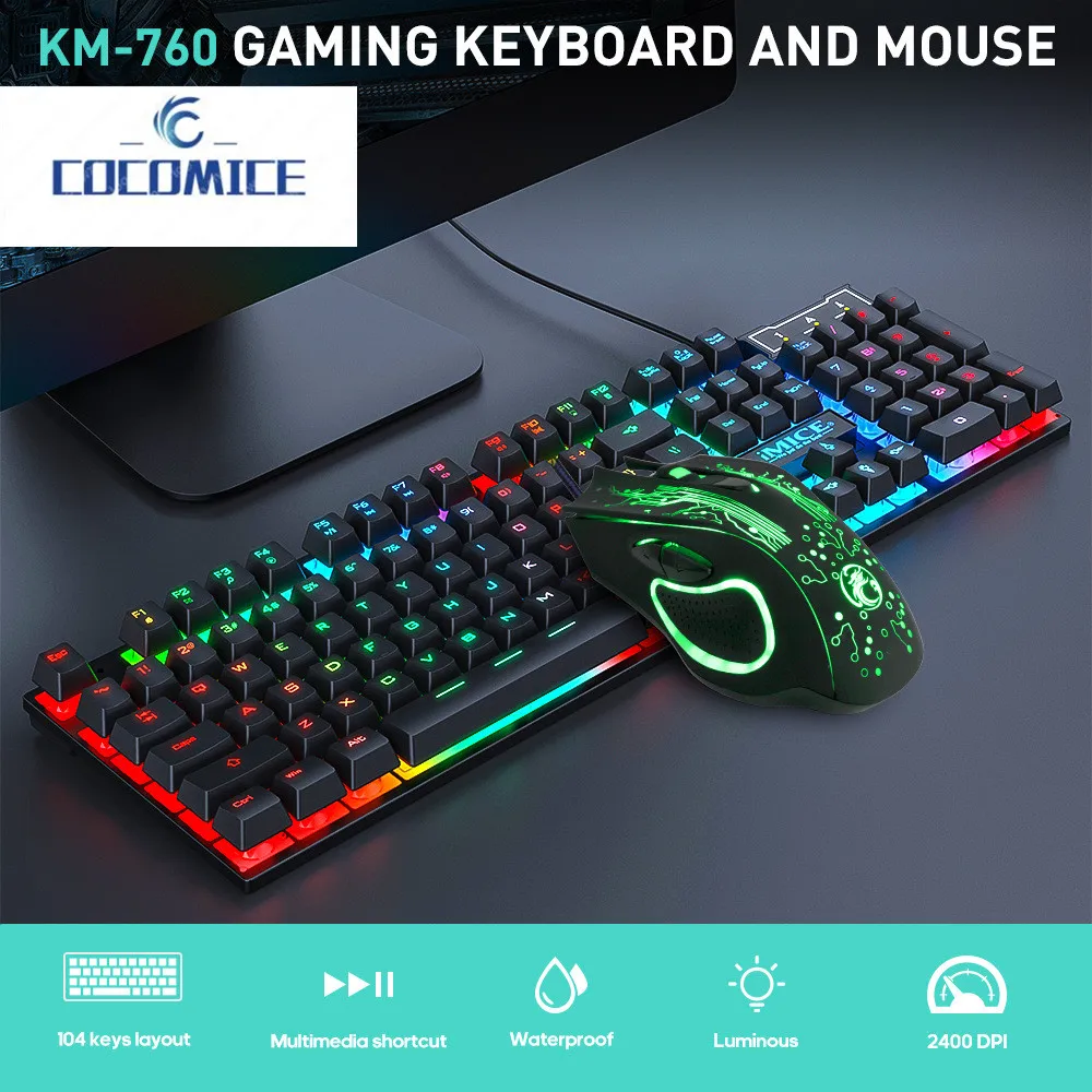 

Игровая клавиатура и мышь для компьютера, Игровая клавиатура RGB для ноутбука, подсветка, 104 клавиш, проводная Usb-клавиатура