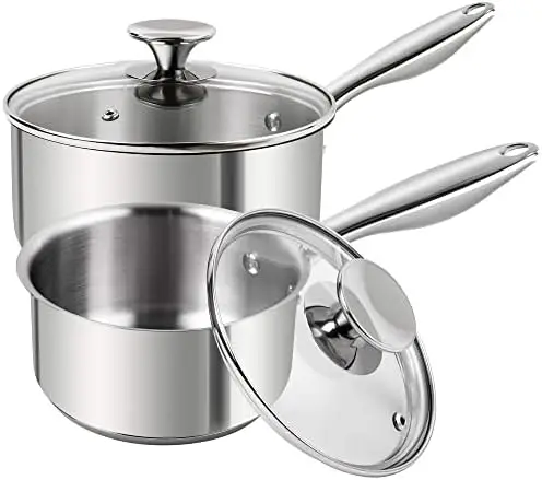 

Steel Saucepan Set 1Qt & 2Qt, Premium 2 Piece Sauce Pan Set German Technology, Saucepans Set Stainless Steel, 18/10 Stainles Pla