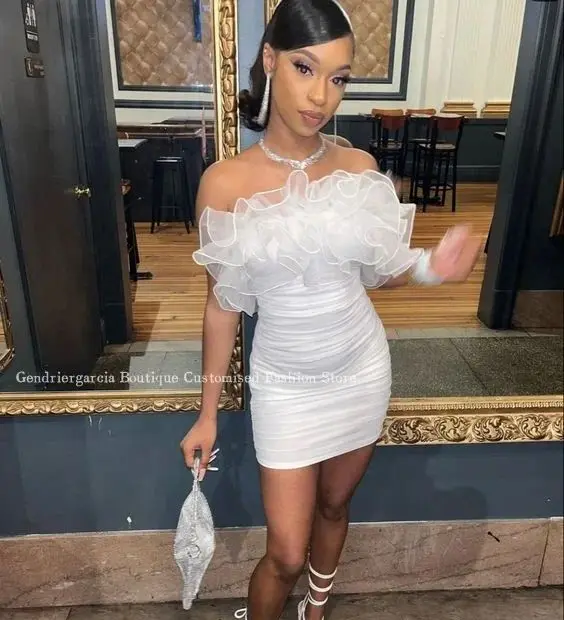 Белое сексуальное мини коктейльное платье для выпускного вечера 2024 Роскошные