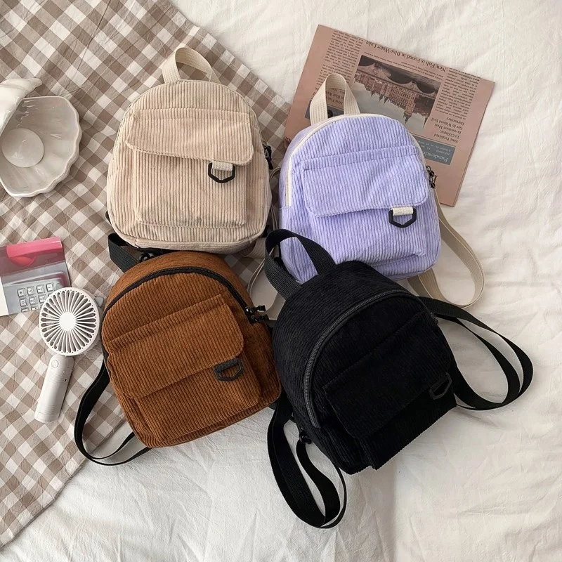 

Женский мини-рюкзак, однотонный вельветовый маленький рюкзак, Простой повседневный студенческий рюкзак, дорожные рюкзаки 2023
