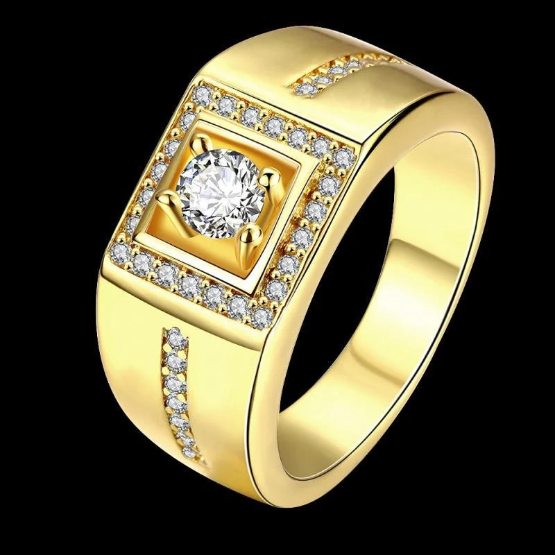 

Vintage Fashion Gold Colors Rings for Men Trendy Metal Inlaid White Stone Wedding Engagement Jewelry