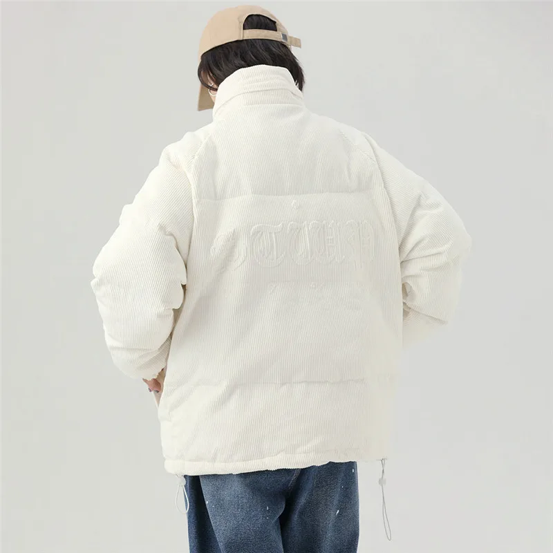 Rainbowtouches Gray White Corduroy Couple Parkas Down Jackets Winter Warm Thicken Coat Harajuku Solid Color Japanese Jacket Mens