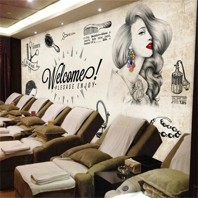 Самоклеящиеся обои в модном стиле на заказ настенная роспись для парикмахерской