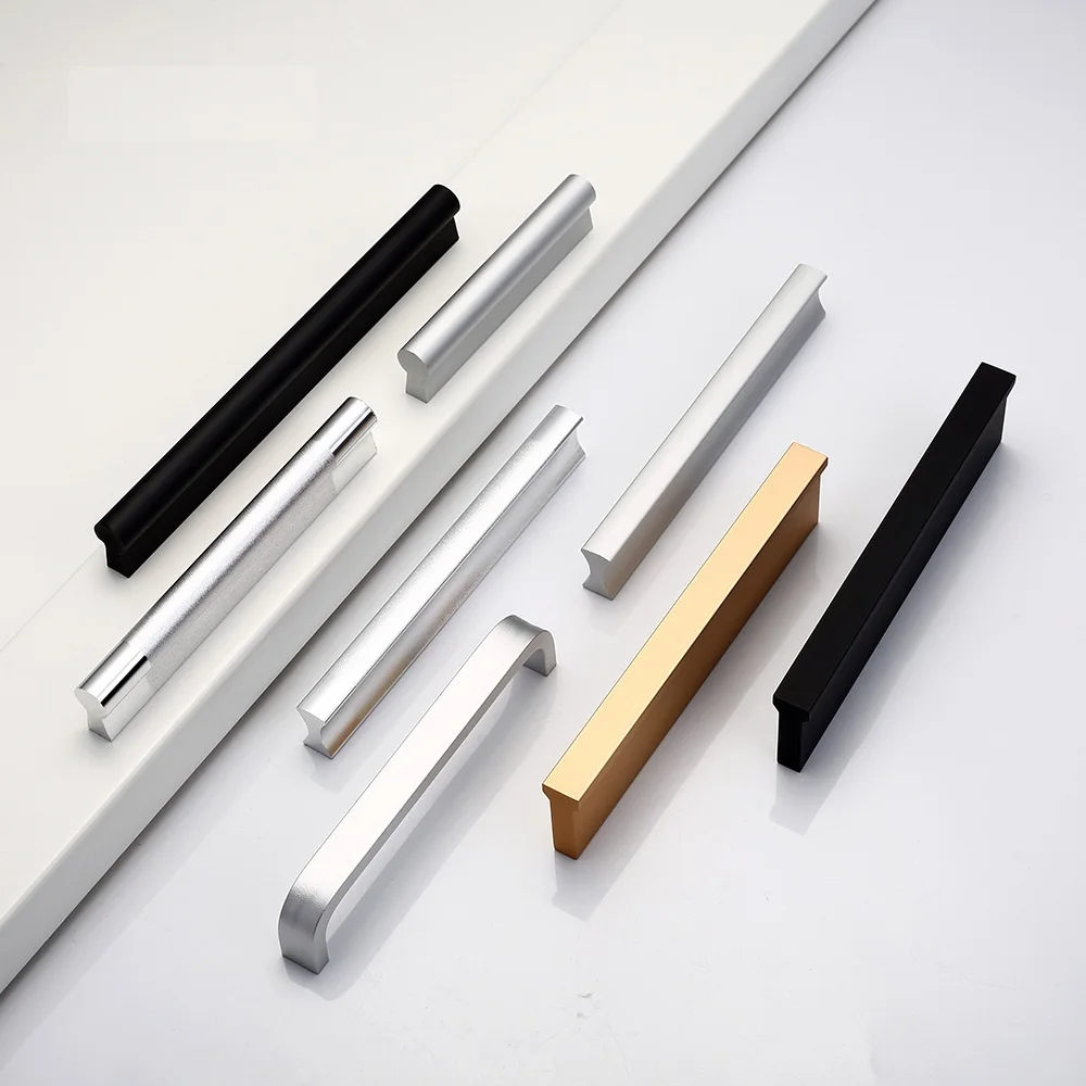 

Furniture Handles Black One-word Straight Drawer Solid Space Aluminum Knobs Round-headed Bathroom Cabinet Alloy Long Strip Desk