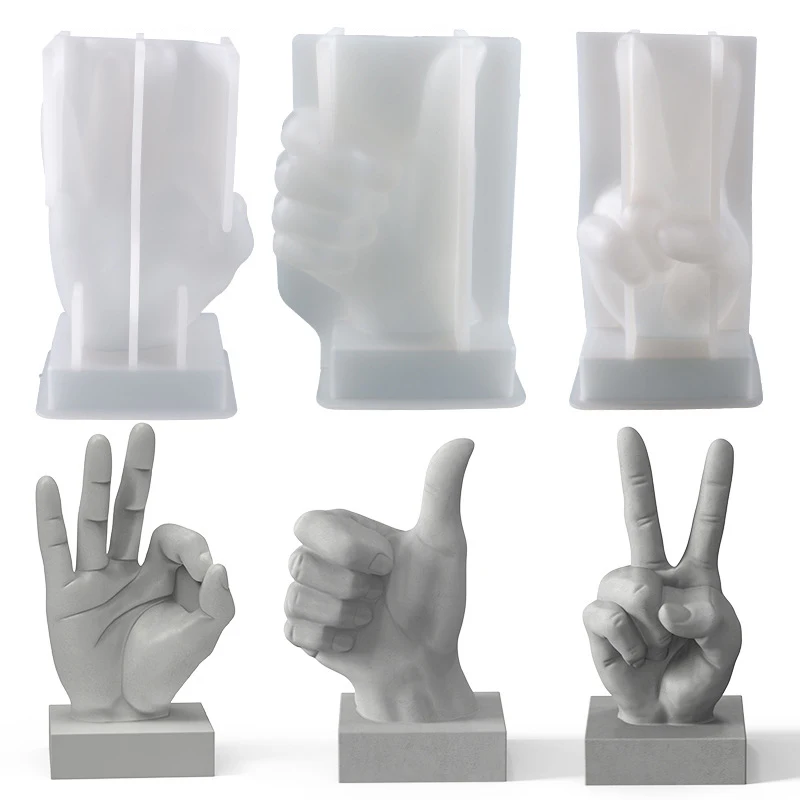 

3D Creative Gesture Mold Aromatherapy Plaster Resin Silicone Mould DIY Craft OK Victory Good Hand Gesture Cement Mold Home Decor