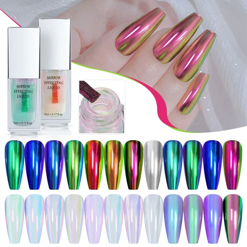 Magic Chrome Liquid Aurora Powder5ml Chrome Metallic Mirror Effect Nail Polish Manicure Semi Permanent Nail Art Glitter Pigment