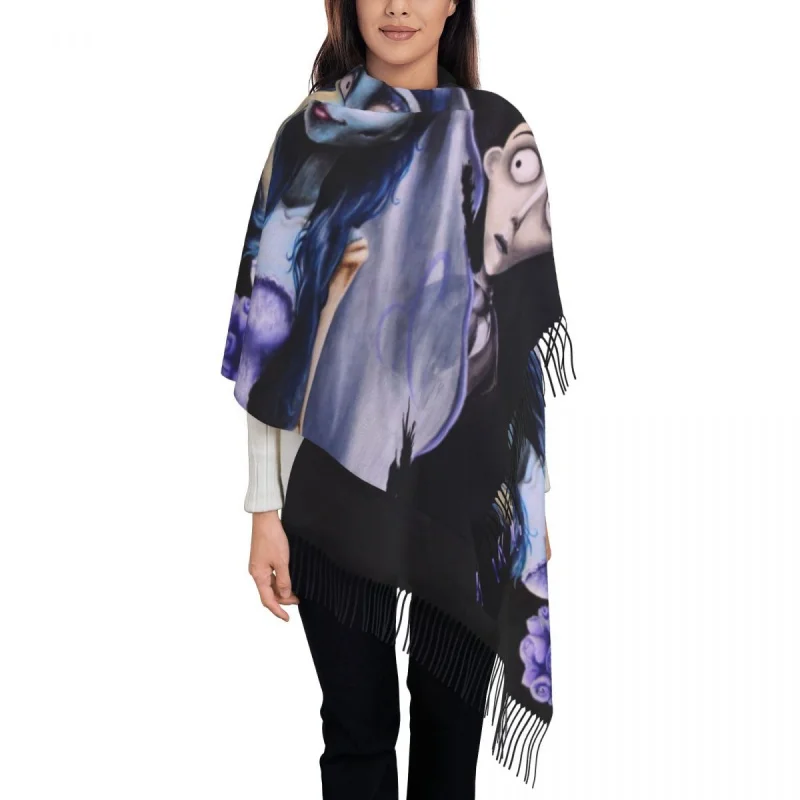 

Luxury Halloween Film Corpse Bride Tassel Scarf Women Winter Warm Shawls Wraps Lady Ghost Tim Burton Scarves
