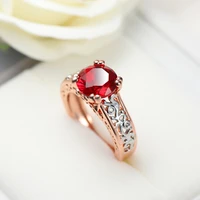new elegant red color round cubic zircon rings for women girls personality luxury engagement ring wedding party jewelry gifts