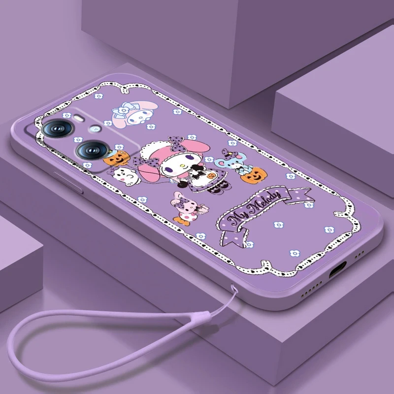 

Phone Case For OPPO Find X6 X5 X3 Lite A96 A94 A93 A77 A76 A74 A72 A57 A53S A16 5G Kulomi Sanrio Melody Cartoon Liquid Rope