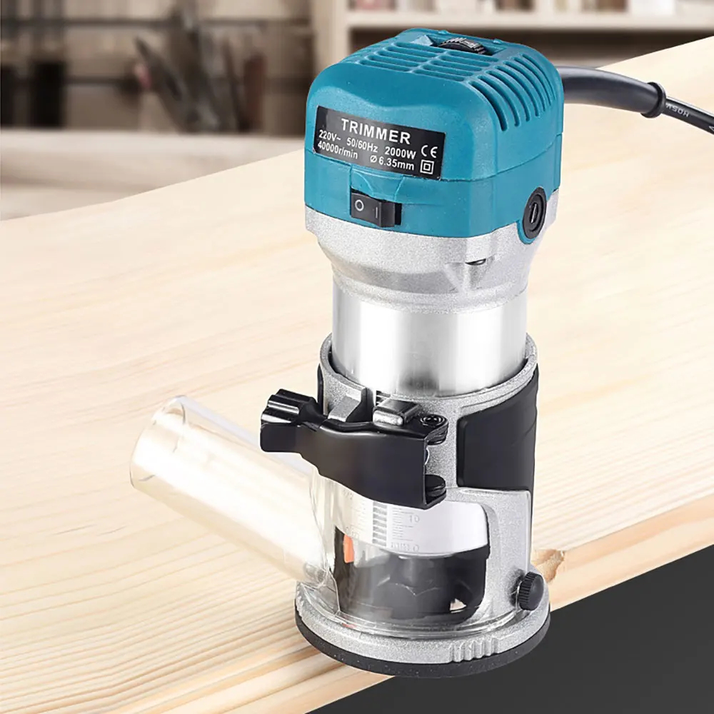 NEW 2000W Woodworking Engraving Slotting Trimming Hand Carving Machine 1/4 8 mm 6 Speeds Wood Electric Hand Trimmer Wood Router