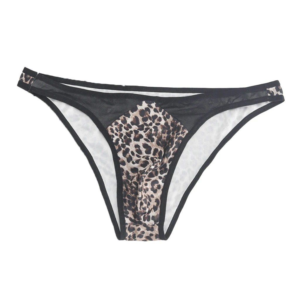 

Men Lingerie Briefs Leopard Patchwork Slip Hombre Mid-Waist Sexy Thin Breathable Soft Skin Friendly Panties Underwear For Man