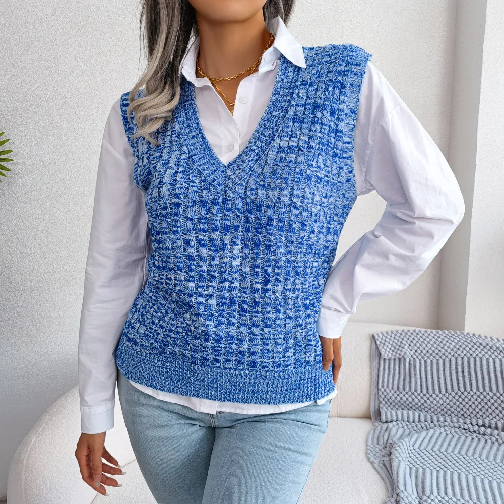 

Sweater Vest Women Classic Style V Neck Sleeveless Knitwear Female Clothing Casual Pullover Vest Wholesale Items For Bussiness