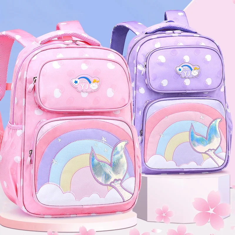 Sweet Girl Princess Sweet Mermaid Rainbow Backpacks New Primary Children Cartoon Fashion Schoolbags for Grade 1-4 Students Hot