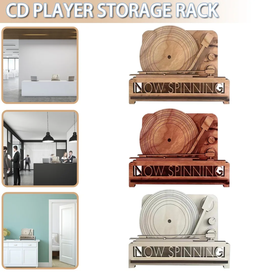 Spinning Album Stand Playing Vinyl Record Display Vintage Wooden Holder Multifunctional Music Album Collection Bracket Decor