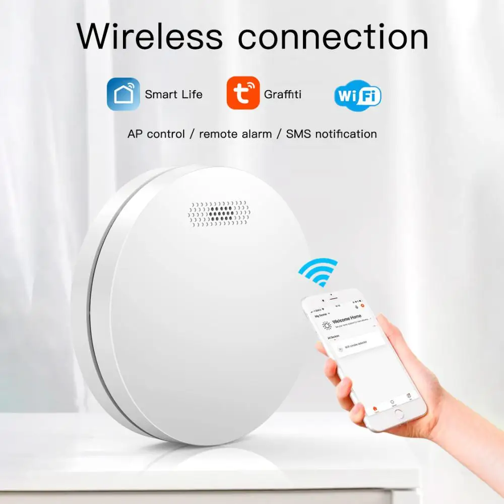 

Tuya WiFi Smoke Sensor Alarm Graffiti Fire Protection Fire Alarm 85DB Siren Sound Smoke Detector Smart Life APP Control