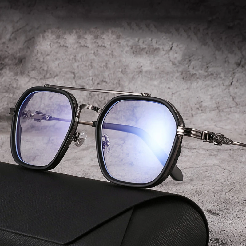 

Retro Fashion Double Beam Square Myopia Glasses Luxury Men Women Anti Blue Light Transparent Finish Prescription Eyewear