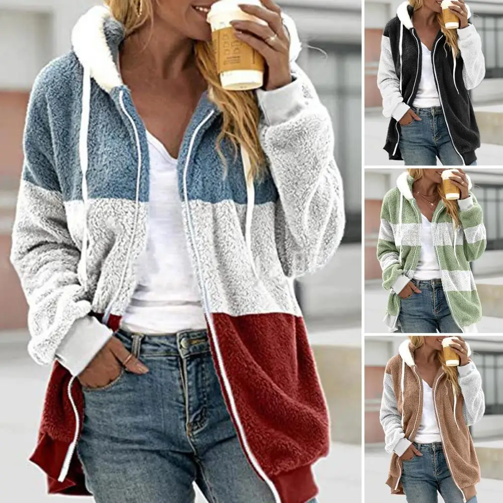 

Jacket for Women 2023 New Autumn Winter Warm Plush Pocket Hooded Streetwear Loose Lady Outerwear Faux Fur Coats Roupas Feminina