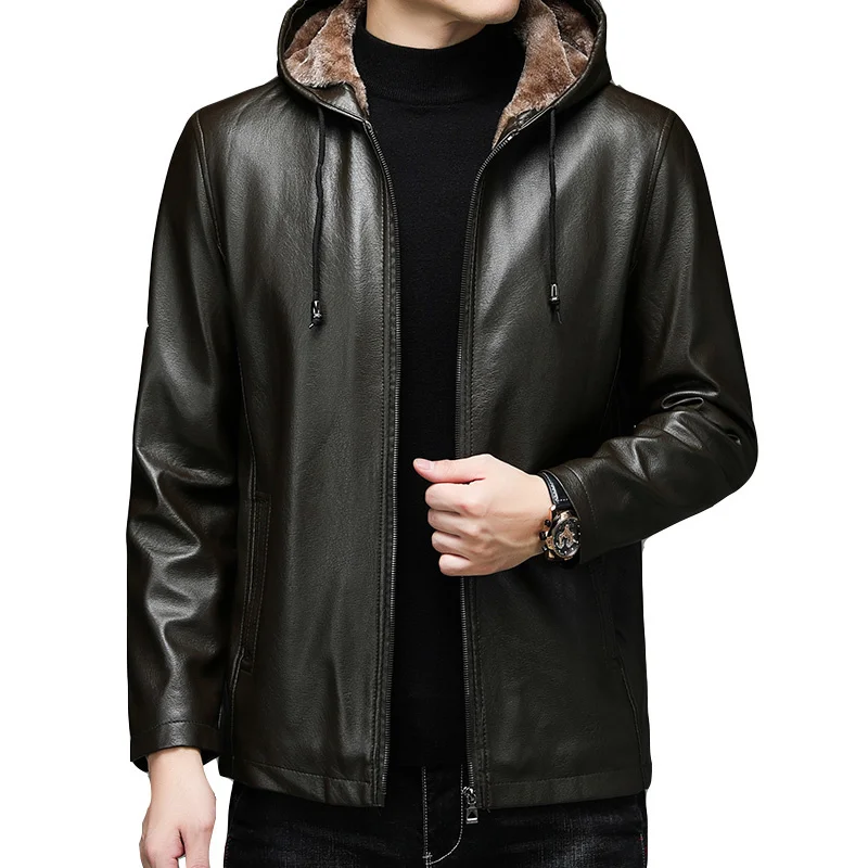 

Men's ded Motorcycle Leater Jacket/Winter Tick Fleece Warm and Windproof Casual Men's Fasion Fake Leater Jacket