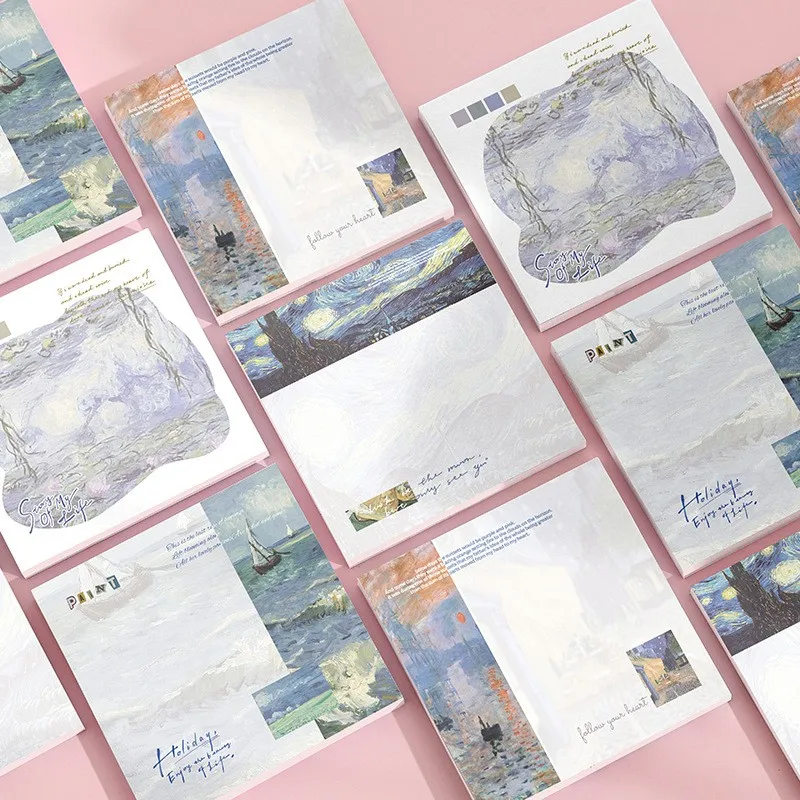 ALLTU 50 Sheet Painting Memo Monet Decal Scrapbook Daily Planner Note DIY Notepad Diary School Office Supplies