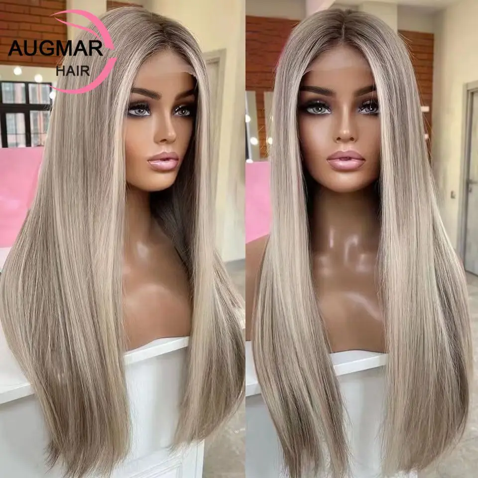 30 Inch Brown Highlight Wig Human Hair Wigs 360 Lace Frontal Wig Remy 13x4 13x6 HD Ash Blonde Straight Lace Front Wigs For Women