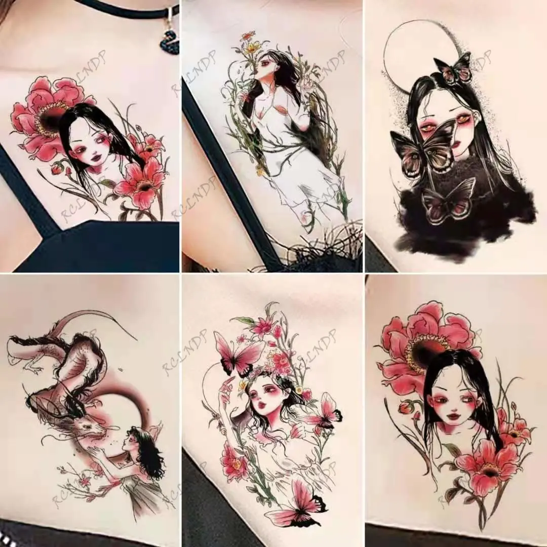 

8 Pcs Waterproof Temporary Tattoo Sticker Japanese Geisha Element Flower Red Rose Sexy Flash Tatoo Fake Tatto for Men Women