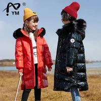 new long down jackets for girls 10 12 years winter fur collar warm coat brand children down parkas