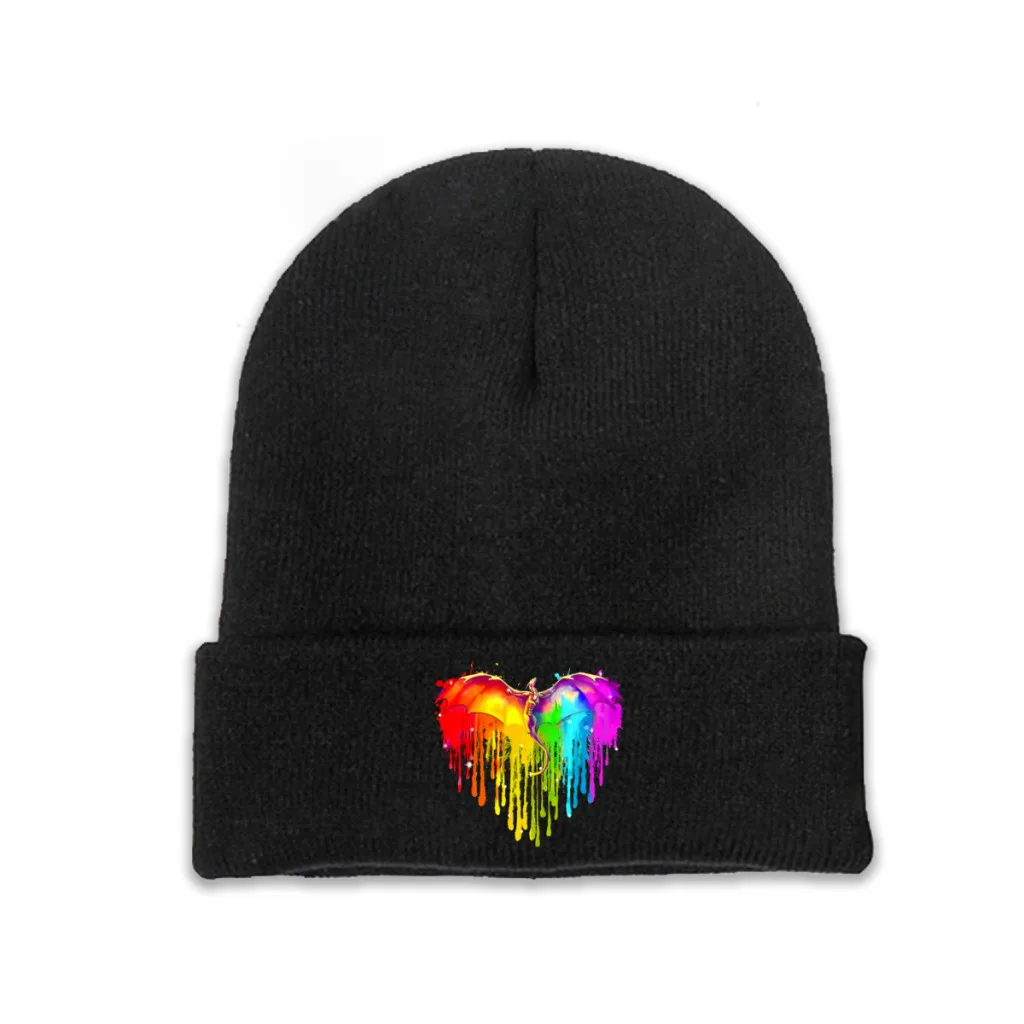 

Knit Hat DnD Game Winter Warm Beanie Caps Dragon LGBT Heart Watercolor Men Women Fashion Casual Bonnet