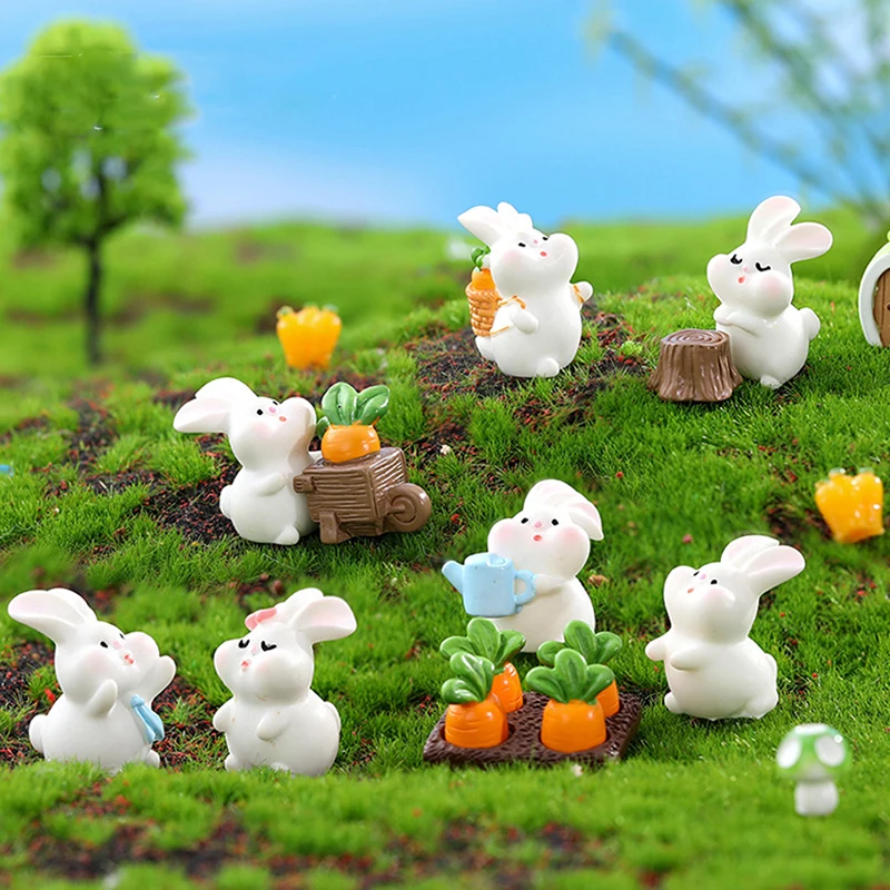 

Cute Figurines Miniature Resin Rabbit Doll Ornament Desk Decoration Crafts For Home Decor Lovely Carrot Bunny Model