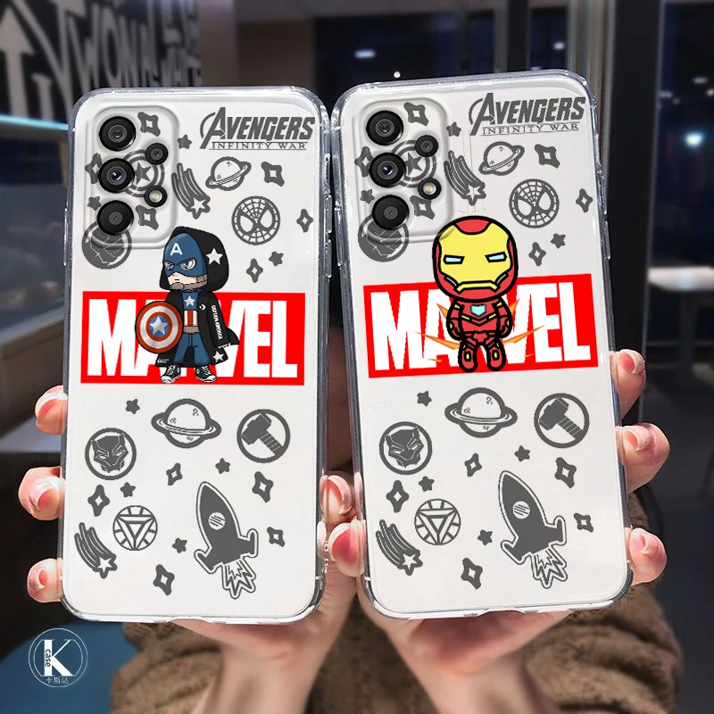 

Marvel heroe Spider-Man Phone Case For Samsung A32 A52 A52S A72 A02 A22 A03 A02S A03S A13 A53 A73 A23 Transparent Funda Cover