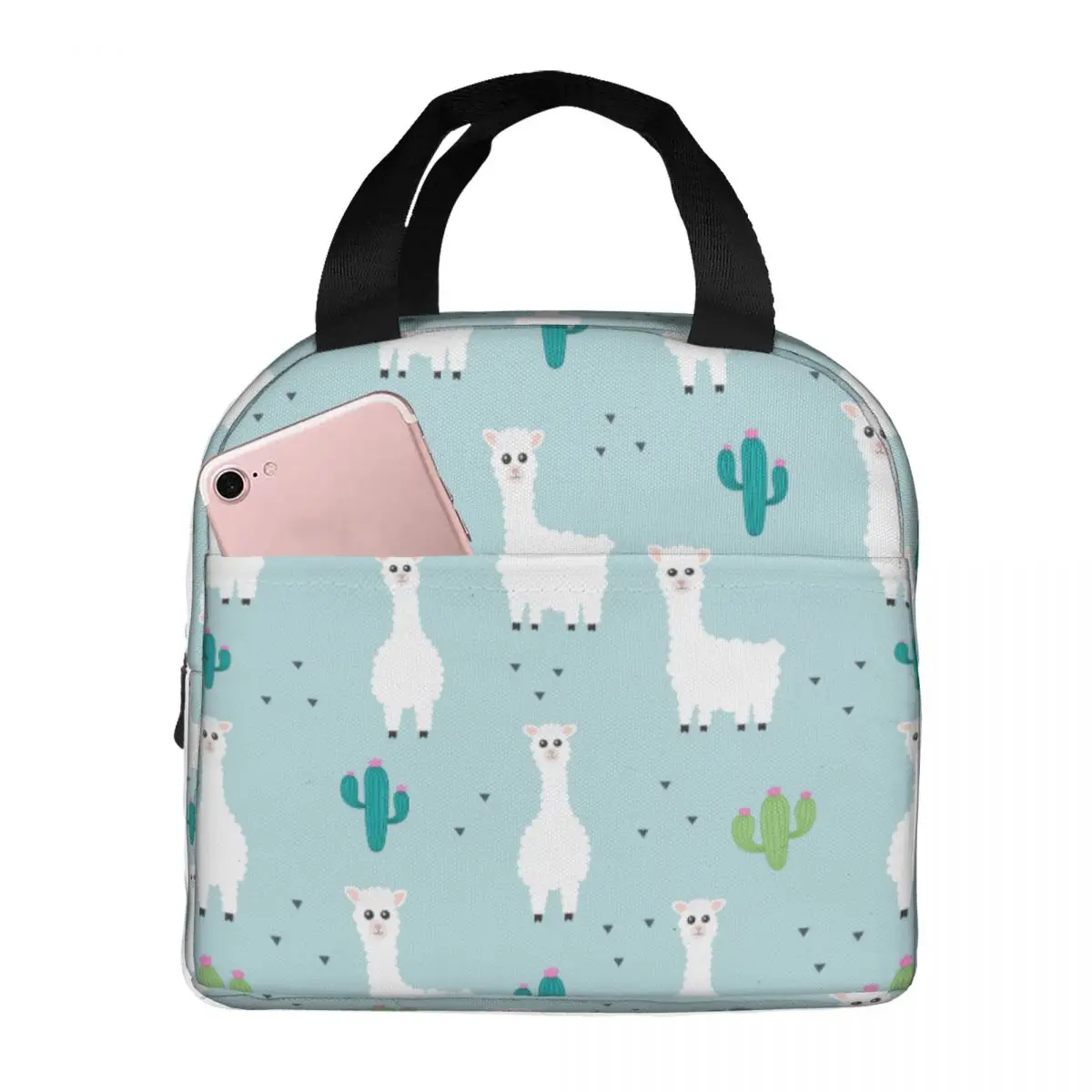 Lunch Bags for Men Women Cute Animals Llama Alpaca Cactus Thermal Cooler Bags Waterproof School Canvas Lunch Box Handbags