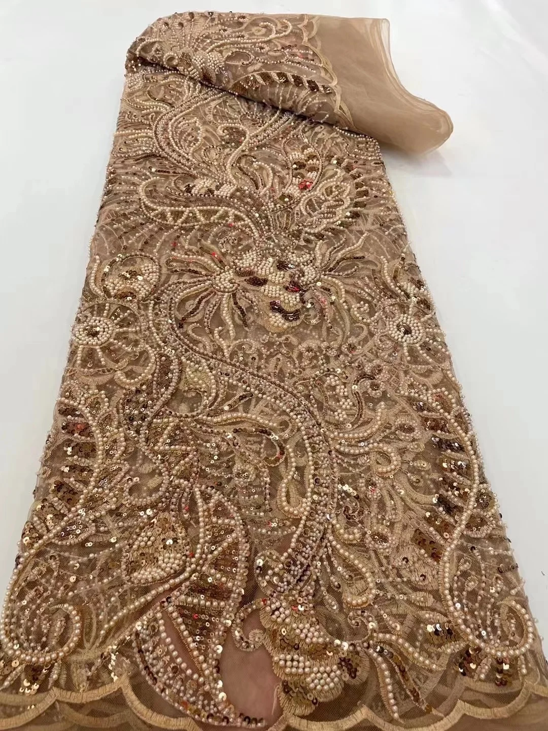 

Тяжелая кружевная ткань из бисера для свадебного платья, французская сетка с блестками, 2023, Высококачественная африканская Тюлевая ткань из серебра, Африка