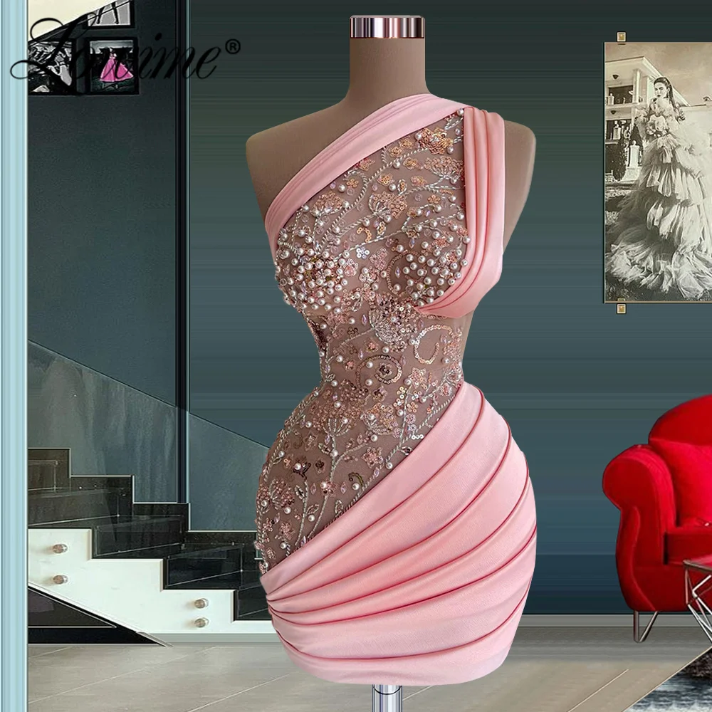

Lowime 2022 Pink Graduation Dress Beaded Cocktail Dress Vestidos De Graduación Short Party Gowns Custom Made Homecoming Dress