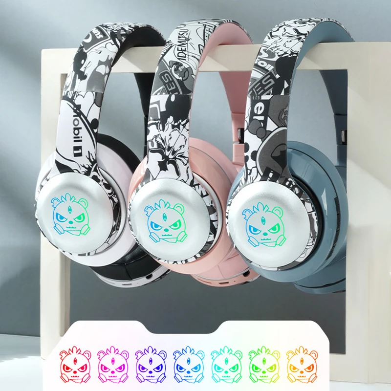 

Беспроводные наушники с мигающей светодиодной подсветкой, наушники Bluetooth 5,0, Детская игровая стереогарнитура для музыки с микрофоном и слот...