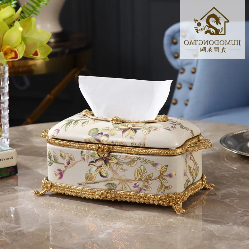 

ceramics Luxury with wrapped porcelain tissue box light luxury villa soft retro inlaid copper drawer decoration