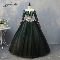 2022 dark green evening prom dresses for women formal party dress tylle appliques beading lace up ball gown long sleeves a line