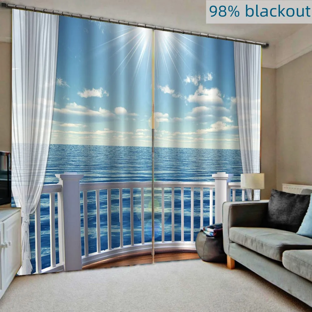 Custom Blackout Curtains 3D blue sky white clouds sunshine Window Curtain Living Room balcony design Luxury Drapes
