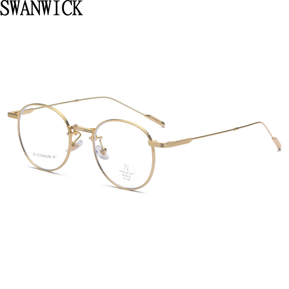 

Swanwick round optical glasses frames men titanium clear lens anti blue light blocking glasses women silver gold high quality