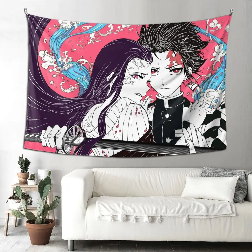

Demon Slayer Kamado Tanjirou Nezuko Tapestry Anime Wall Hanging Backdrop Party Decoration Banner for College Dorm Home Decor