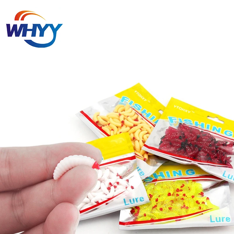 

WHYY Soft Bait Four-color Bread Worm 2cm/0.4g Horse Mouth Taiwan Fishing Simulation Fake Bait Maggots 100/bag soft lure worm