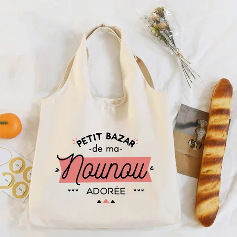 Спасибо Nounou сумка через плечо с французским принтом, парусиновая большая сумка, женские сумки в стиле Харадзюку, женские многоразовые сумки для покупок, подарок для Nounou